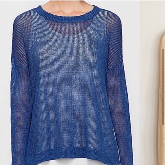 Eileen Fisher Slate Blue Loose Knit Sweater Size Small - Picture 2 of 7